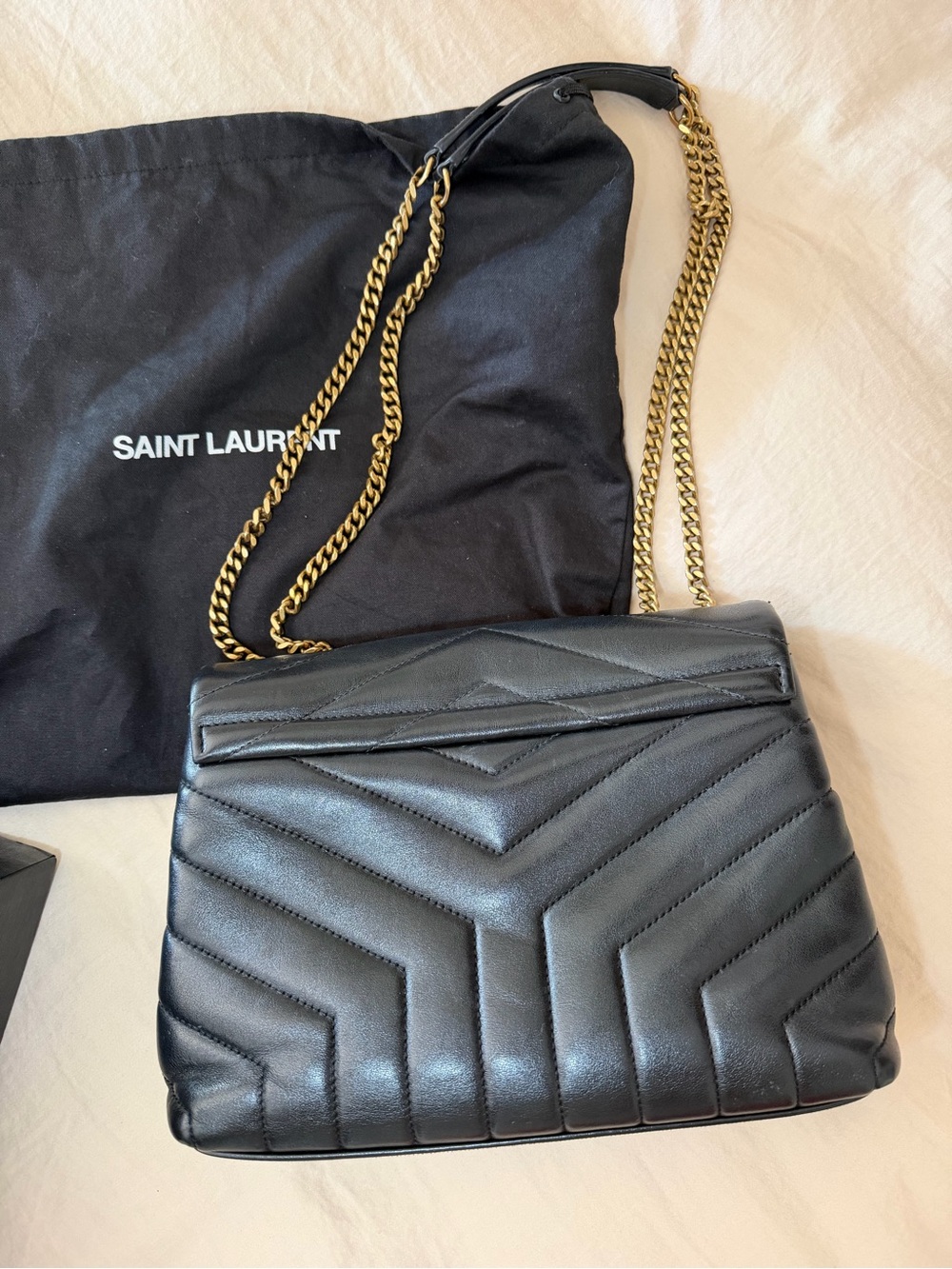 Saint Laurent YSL Loulou Small Black Chevron Quilted Leather Bag Gold Hardware - Picture 6 of 14